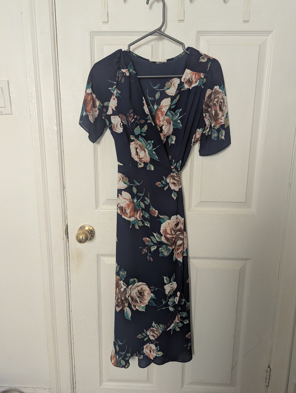 Navy Floral Maxi Dress with Blush Rose Print